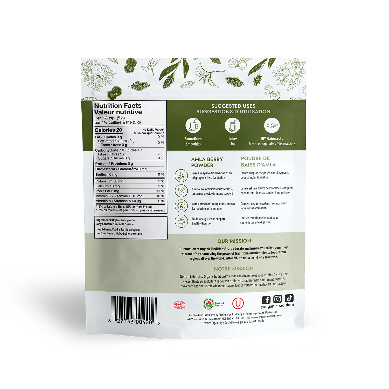 organic traditions amla berry powder back of bag
