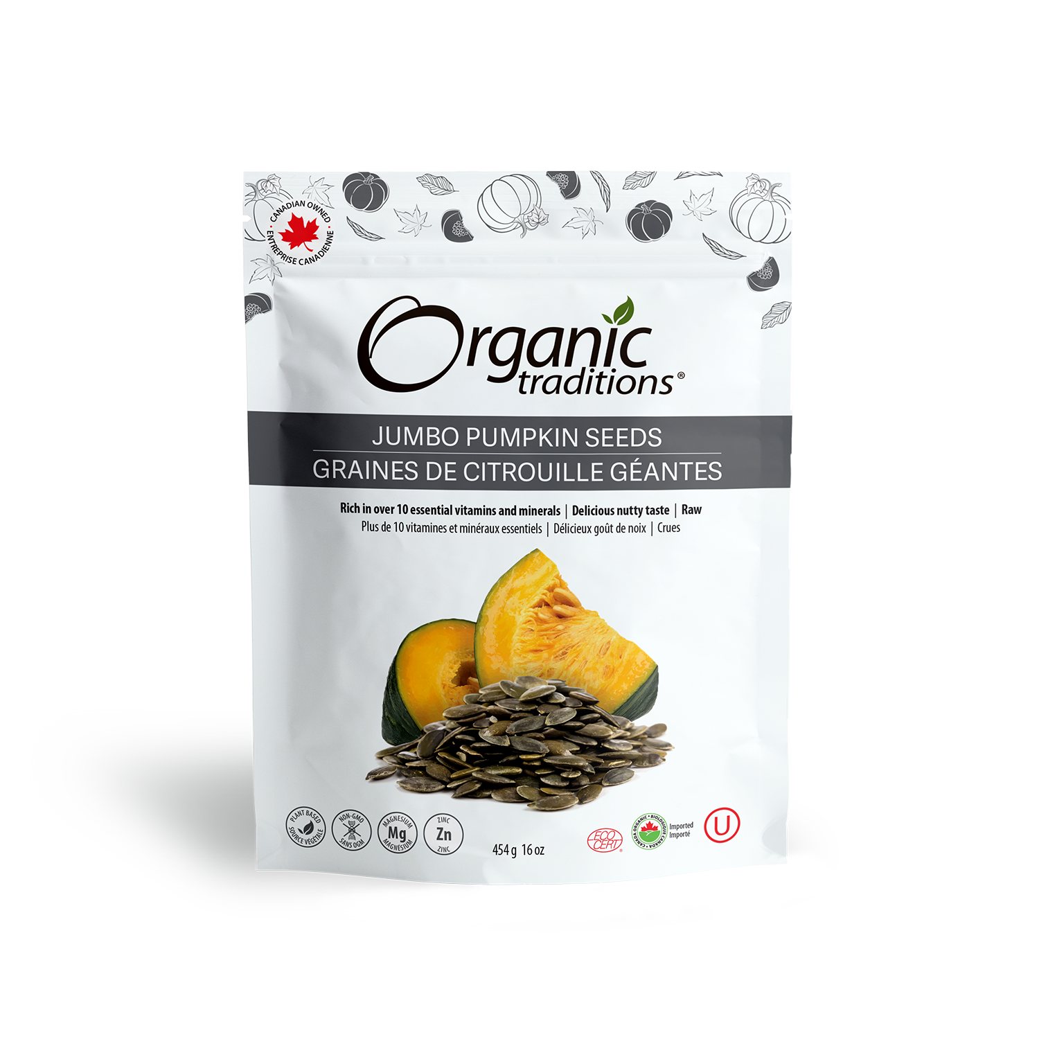 organic traditions jumbo pumpkin seeds front of bag image