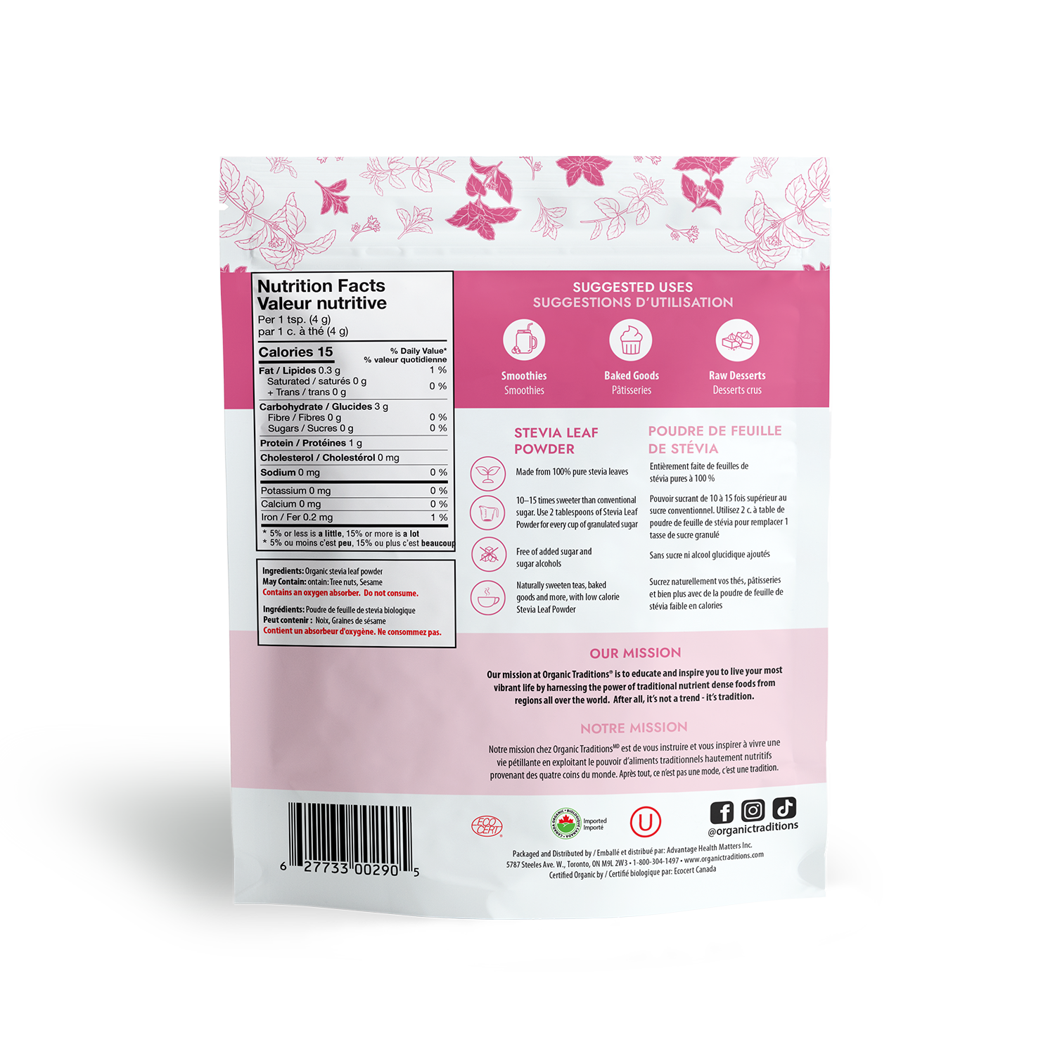 organic traditions stevia leaf powder back of bag image